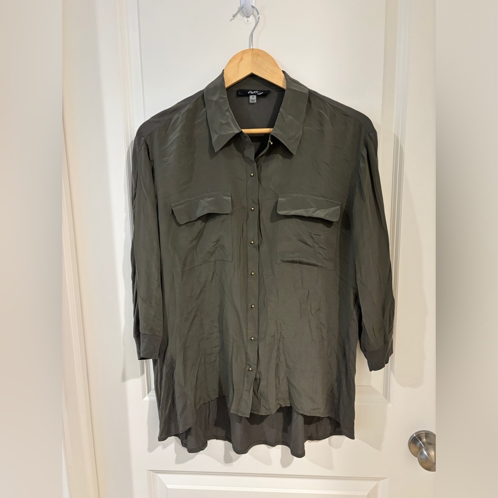 Avec 100% Silk Blouse Color Olive Green Size M